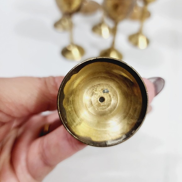 Vintage Mid-Century Modern Brass Standard & Mini Wine Goblets Stem Made in india - Picture 5 of 16